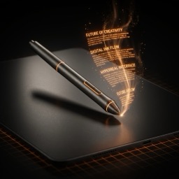 AI tartalomkészítő agent digitális tollal és holografikus szöveggel